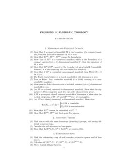 PROBLEMS in ALGEBRAIC TOPOLOGY 1. Manifolds And