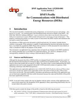 DNP Application Note AN2018-001 Version 2018-08-22 DNP3 Profile for Communications with Distributed Energy Resources (Ders)