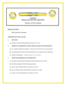 Agenda Regular Council Meeting