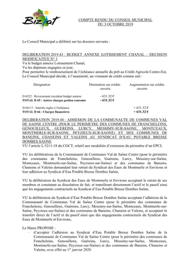 Compte Rendu Du Conseil Municipal Du 3 Octobre 2019