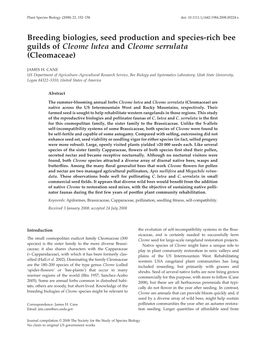 Breeding Biologies, Seed Production and Species-Rich Bee Guilds of Cleome Lutea and Cleome Serrulata (Cleomaceae)