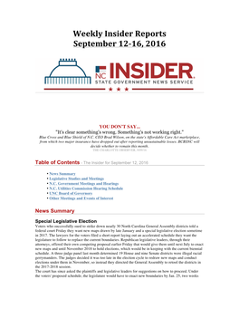 Weekly Insider Reports September 12-16, 2016