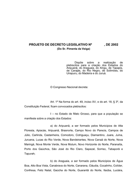 PROJETO DE DECRETO LEGISLATIVO Nº , DE 2002 (Do Sr