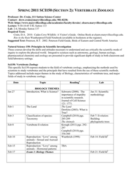 Spring 2011 Sci150 (Section 2): Vertebrate Zoology