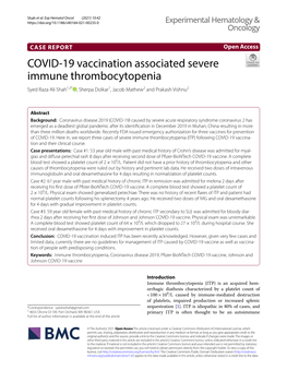 COVID-19 Vaccination Associated Severe Immune Thrombocytopenia