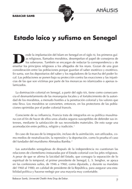 Estado Laico Y Sufismo En Senegal