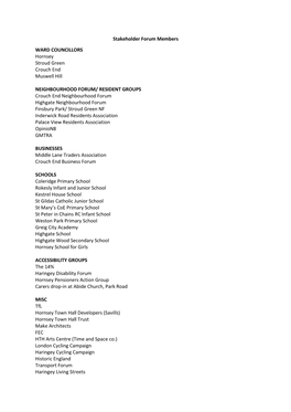 Stakeholder Forum Members WARD COUNCILLORS Hornsey Stroud