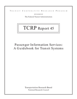 TCRP Report 45: Passenger Information Services: a Guidebook