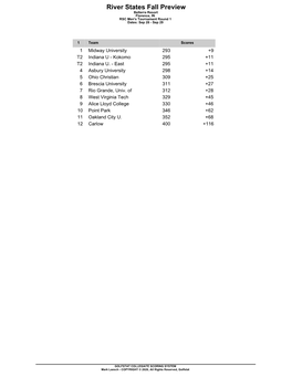 River States Fall Preview Belterra Resort Florence, in RSC Men's Tournament Round 1 Dates: Sep 28 - Sep 29