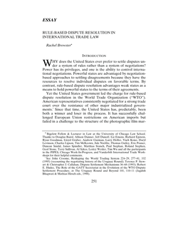 Rule-Based Dispute Resolution in International Trade Law