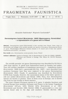 Doronomyrmex Kutteri (Buschinger, 1965) (Hymenoptera, Formicidae