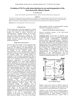 Evolution of Nb,Ta-Oxide Mineralization in Rare-Metal Pegmatites of the East Sayan Belt, Siberia, Russia