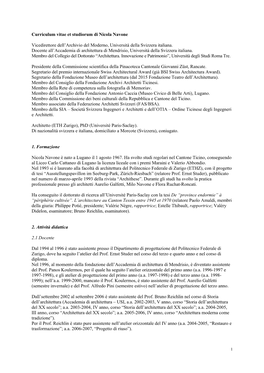 Curriculum Vitae Et Studiorum Di Nicola Navone Vicedirettore Dell'archivio Del Moderno, Università Della Svizzera Italiana. D