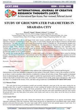 Study of Groundwater Parameters in Shahada City