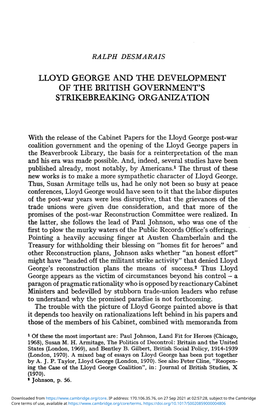 Lloyd George and the Development of the British Government's Strikebreaking Organization