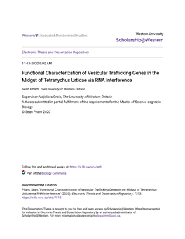 Functional Characterization of Vesicular Trafficking Genes in the Midgut of Tetranychus Urticae Via RNA Interference