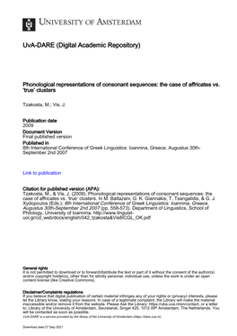 What Is the Phonological Status of Affricates As Opposed to Other ('True')