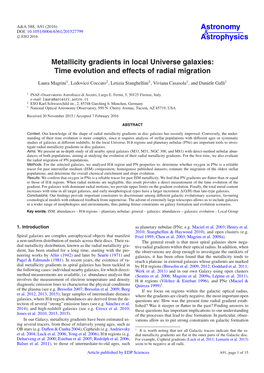 Metallicity Gradients in Local Universe Galaxies: Time Evolution and Effects of Radial Migration