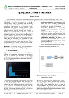 SQL Injection: Attack & Mitigation