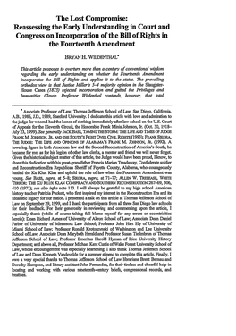 Lost Compromise: Reassessing the Early Understanding in Court and Congress on Incorporation of the Bill of Rights in the Fourteenth Amendment