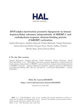 Hnf1alpha Inactivation Promotes Lipogenesis in Human