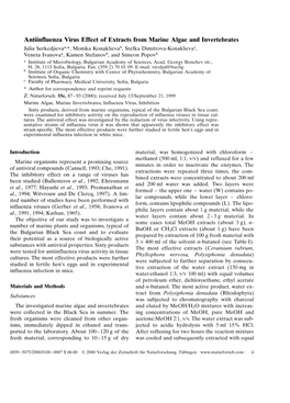 Antiinfluenza Virus Effect of Extracts from Marine Algae and Invertebrates