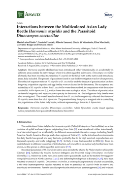 Interactions Between the Multicolored Asian Lady Beetle Harmonia Axyridis and the Parasitoid Dinocampus Coccinellae