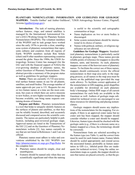 Planetary Nomenclature: Information and Guidelines for Geologic Mappers