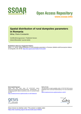 Spatial Distribution of Rural Dumpsites Parameters in Romania Mihai, Florin-Constantin