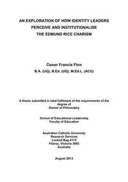 An Exploration of How Identity Leaders Perceive and Institutionalise the Edmund Rice Charism