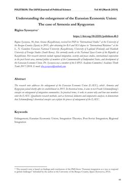 Understanding the Enlargement of the Eurasian Economic Union: the Case of Armenia and Kyrgyzstan Rigina Syssoyeva11