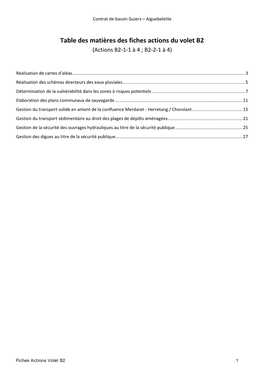 Table Des Matières Des Fiches Actions Du Volet B2 (Actions B2-1-1 À 4 ; B2-2-1 À 4)