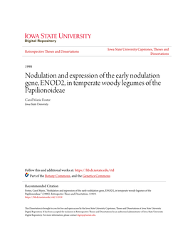 Nodulation and Expression of the Early Nodulation Gene, ENOD2, in Temperate Woody Legumes of the Papilionoideae Carol Marie Foster Iowa State University