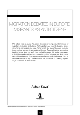 Migration Debates in Europe: Migrants As Anti-Citizens