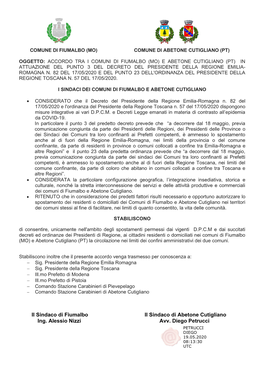 Il Sindaco Di Fiumalbo Il Sindaco Di Abetone Cutigliano . Ing. Alessio Nizzi Avv