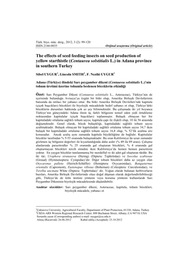 The Effects of Seed Feeding Insects on Seed Production of Yellow Starthistle (Centaurea Solstitialis L.) in Adana Province in Southern Turkey