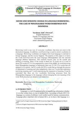 Sound and Semantic Change in Language Borrowing : the Case of Minangkabau Word Borrowed Into Indonesia