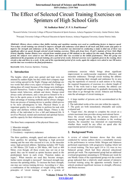 The Effect of Selected Circuit Training Exercises on Sprinters of High School Girls