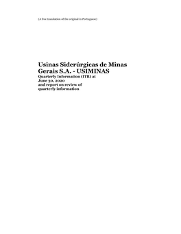 USIMINAS Quarterly Information (ITR) at June 30, 2020 and Report on Review of Quarterly Information