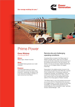 Prime Power Case History Remote Site and Challenging Cloudbreak Mine Operating Conditions