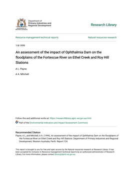 An Assessment of the Impact of Ophthalmia Dam on the Floodplains of the Fortescue River on Ethel Creek and Roy Hill Stations