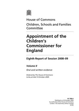 Appointment of the Children's Commissioner for England