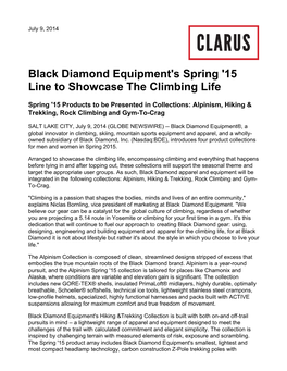 Black Diamond Equipment's Spring '15 Line to Showcase the Climbing Life