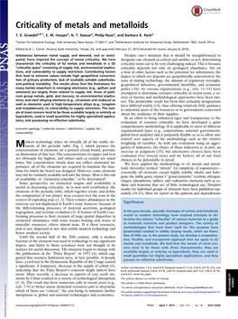 Criticality of Metals and Metalloids