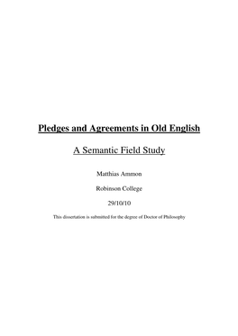 Pledges and Agreements in Old English a Semantic Field Study