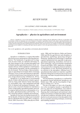 REVIEW PAPER Agrophysics – Physics in Agriculture And