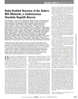 Radar-Enabled Recovery of the Sutter's Mill Meteorite, a Carbonaceous Chondrite Regolith Breccia Peter Jenniskens, Marc D