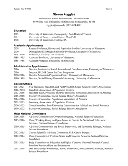 Steven Ruggles Institute for Social Research and Data Innovation 50 Willey Hall, University of Minnesota, Minneapolis, 55455 Ruggles@Umn.Edu, (612) 624-4081
