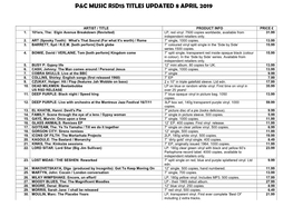 P&C Music Rsd15 Titles Updated 8 April 2019