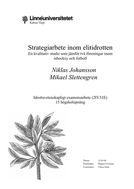 Strategiarbete Inom Elitidrotten En Kvalitativ Studie Som Jämför Två Föreningar Inom Ishockey Och Fotboll